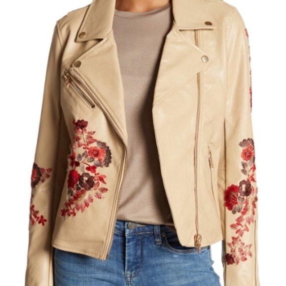 Blank NYC Jackets & Blazers - BLANKNYC Women's Tan Faux Leather Floral Jacket